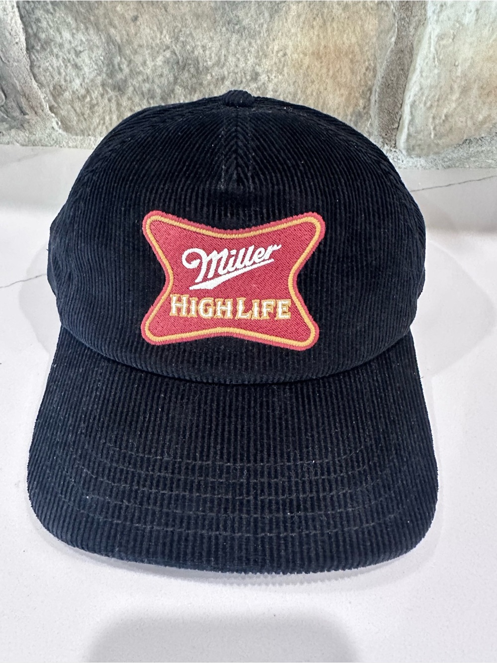 American Needle Miller High Life Corduroy Snapback Trucker Hat Black Beer Cap